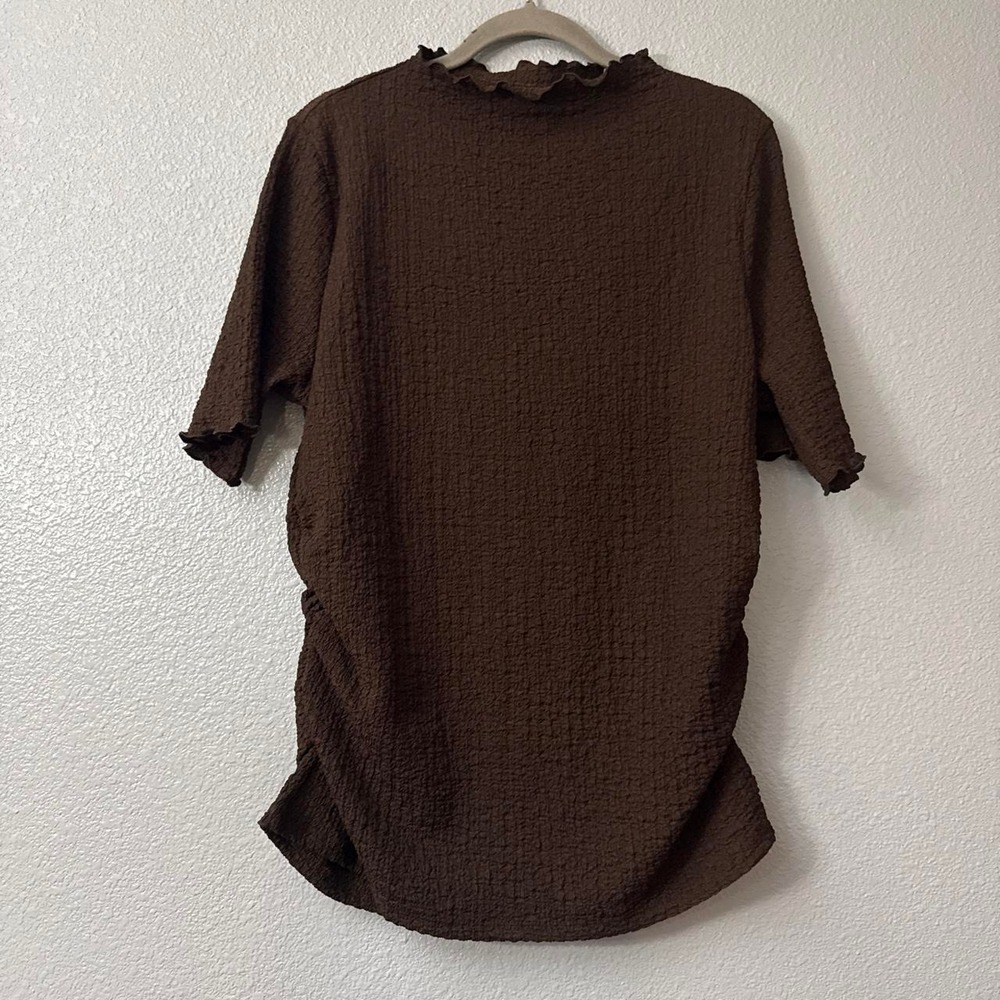A New Day Brown Textured Short Sleeved Top with Side Ruching